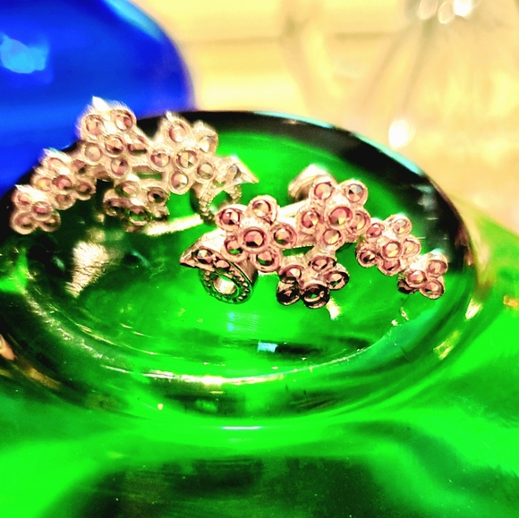 Vintage Sterling and Crystals Floral Nonpierced Earrings - Picture 1 of 6